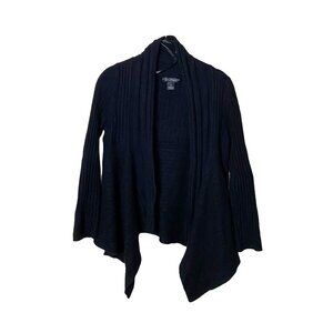 ELENA SOLANO Women Medium 100% Cashmere Black Open Waterfall Rib Black Cardigan